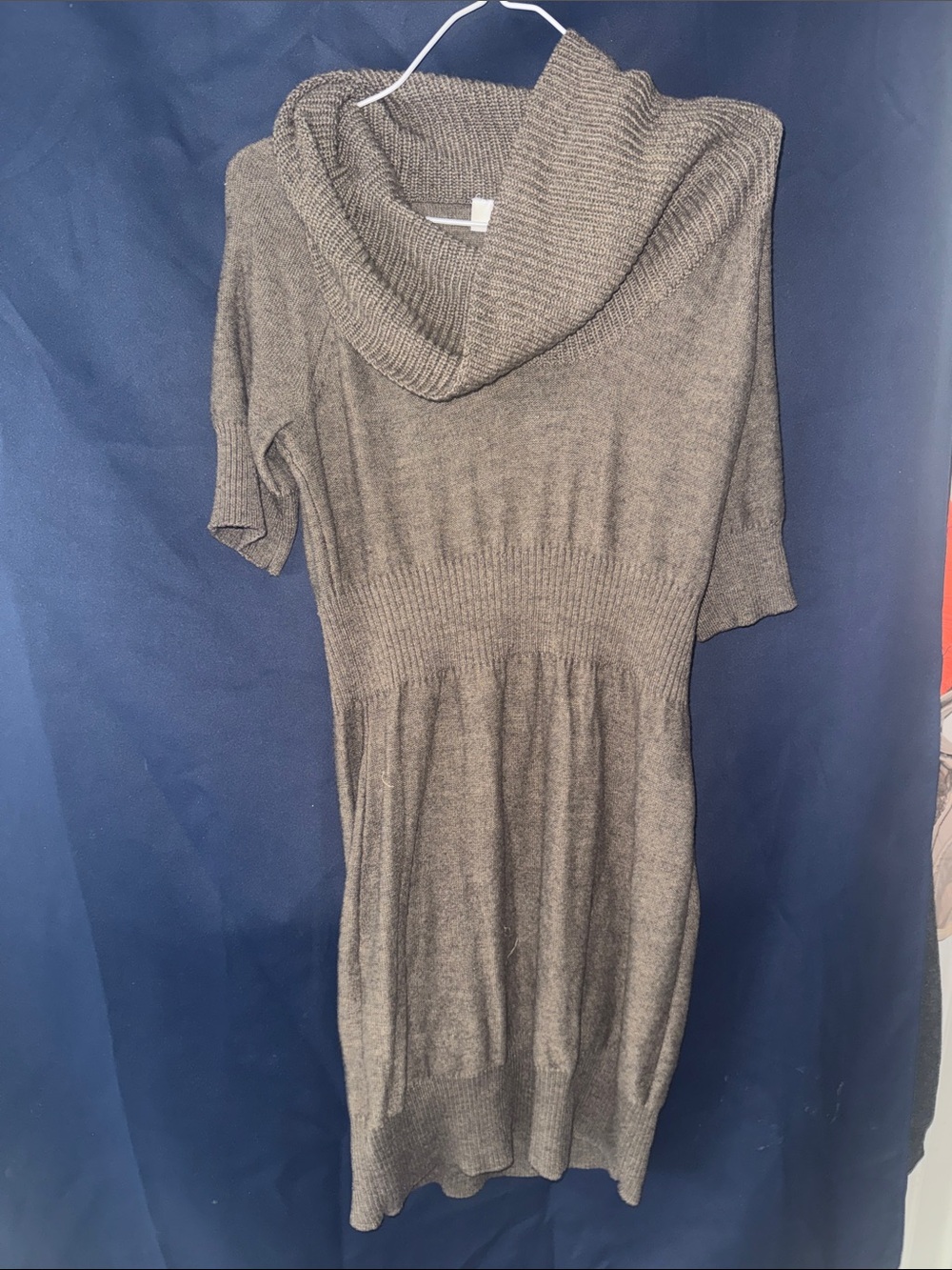 Cowl Neck Short-Sleeve Knit Sweater Dress -